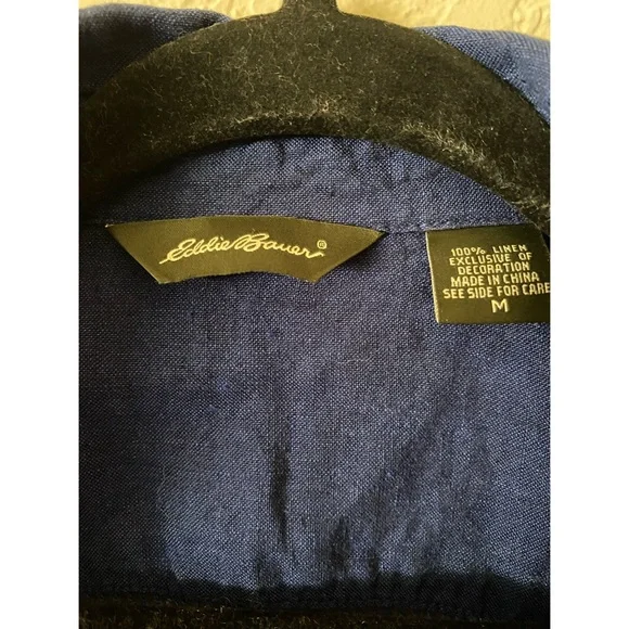 Women's Blue Button-Up 100% Linen Shirt - Picture 5 of 6